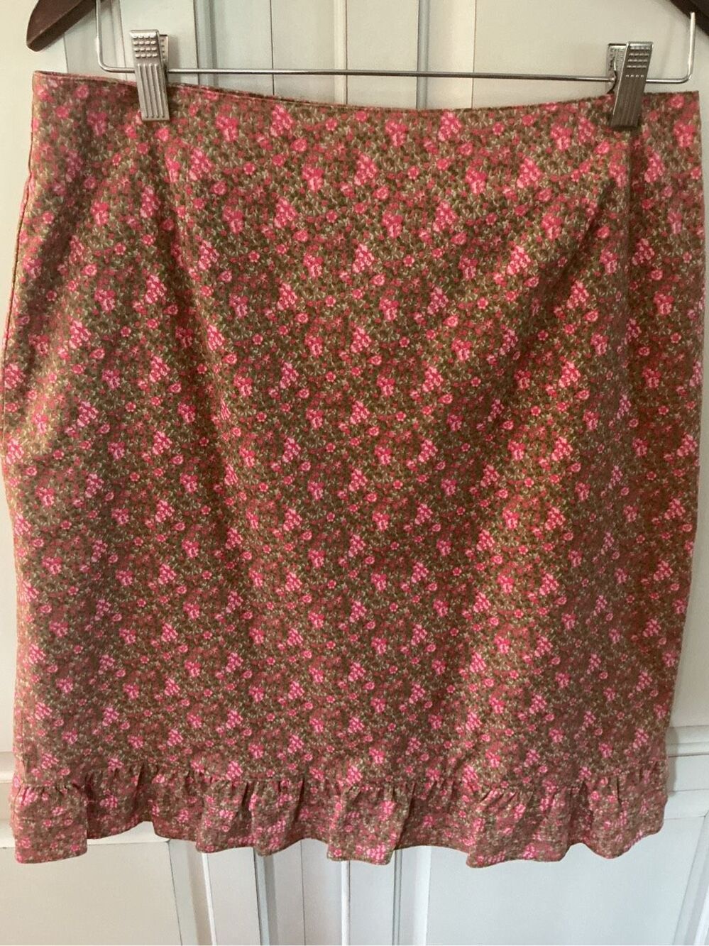 346 Brooks Brothers Ruffled Lined Skirt Sz 12 Stretch Green Pink Skirt